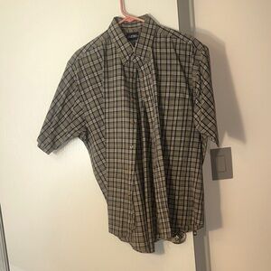 Puritan Tan and Navy Plaid Short-Sleeve Button-Down Shirt